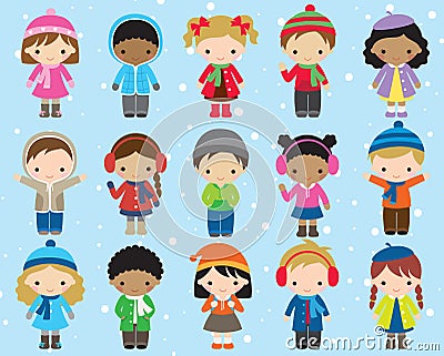 Winter Kids Children Vector Vector Illustration