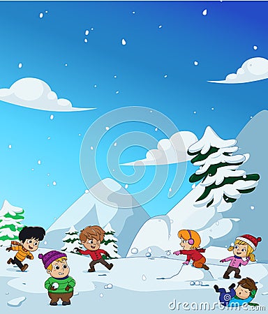 In the winter, kids play in the snow very joyfully.vector and il Vector Illustration