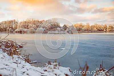 Winter Lake on a sunny day Stock Photo