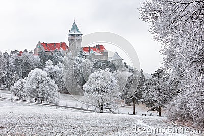 Winter landcape with castle Smolenice, Slovakia Stock Photo