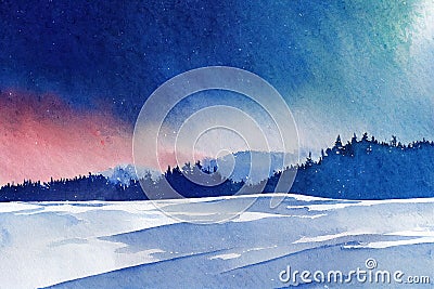 Winter Landscape in Abstract Watercolor Stock Photo