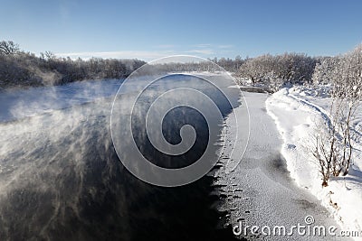 Winter landscape: beautiful view of Kamchatka River. Eurasia, Russian Far East Stock Photo