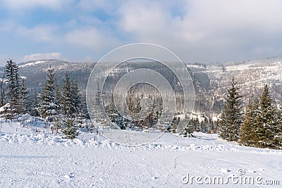 Winter landscape of Beskid Mountains Stock Photo