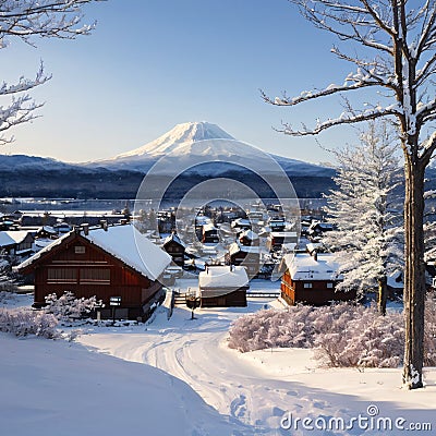 This is a winter landscape at Biei town in Hokkaido prefecture, Japan. Biei town is well known as a tourist Stock Photo