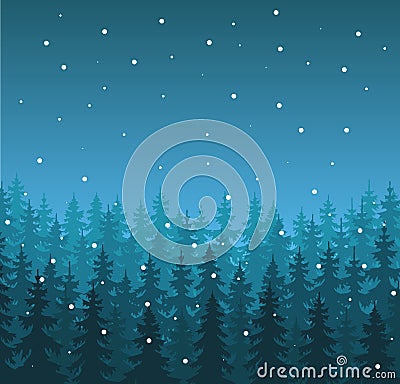 Winter Landscape in Blue Shades Vector Illustration