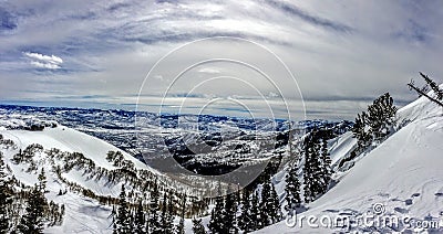 Winter landscape from Brighton Ski Resort in wasatch Mountains Utah Stock Photo