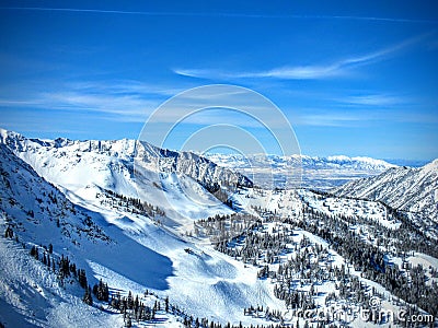 Winter landscape from Brighton Ski Resort in wasatch Mountains Utah Stock Photo