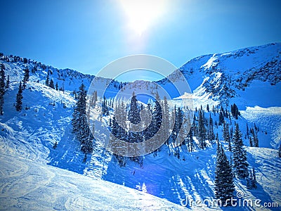 Winter landscape from Brighton Ski Resort in wasatch Mountains Utah Stock Photo