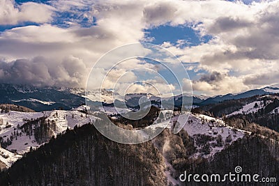 winter landscape with Carpati Piatra Craiului mountain Stock Photo