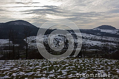 winter landscape with clouds of stormy wind from east europe russia Stock Photo
