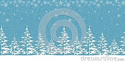 Winter landscape with fir trees and snow Vector Illustration