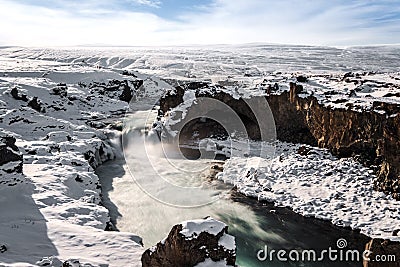 Winter landscape, Godafoss waterfall in winter, Iceland landmark Stock Photo