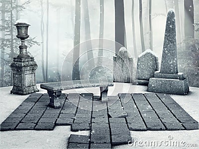 Gothic cemetery in winter Stock Photo