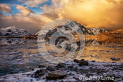 Winter landscape Icy lake Stock Photo