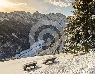 Winter landscape , Logarska Dolina, Slovenia. Stock Photo