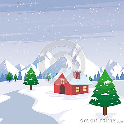 Winter Landscape with lonely home and scenery snowy design Stock Photo