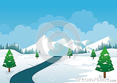 Winter Landscape with Lovely Cartoon design Stock Photo