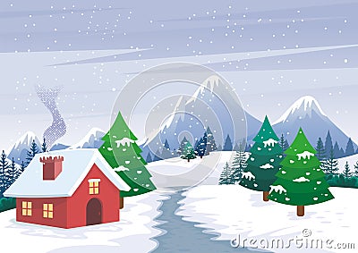Winter Landscape with Lovely Cartoon design Stock Photo