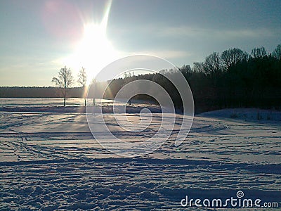 Winter landscape. Mobile photo. Winter sun and snow Stock Photo