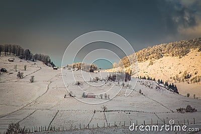 Winter landscape with mountains in Transylvania Stock Photo