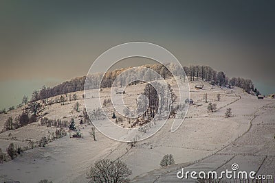 Winter landscape with mountains in Transylvania Stock Photo