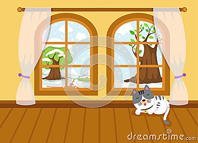 Winter landscape outside the window Vector Illustration