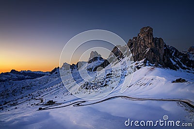 Winter landscape of Passo Giau, Dolomites, Italy Stock Photo