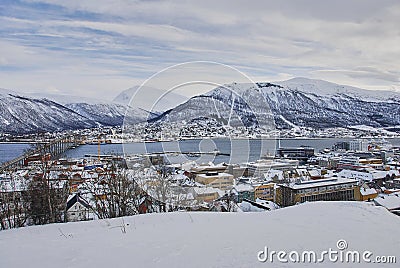 winter landscape of the port of Tromso in northern Norway Stock Photo