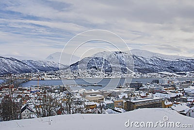 winter landscape of the port of Tromso in northern Norway Editorial Stock Photo