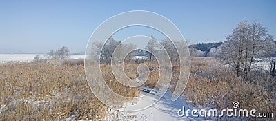 Winter river. Sunny frosty day. Stock Photo