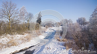 Winter river. Sunny frosty day. Stock Photo