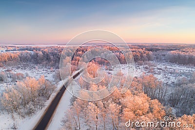 Winter landscape with road Stock Photo