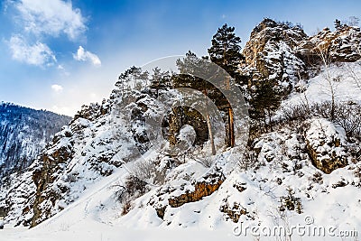 Winter landscape, rock top Stock Photo