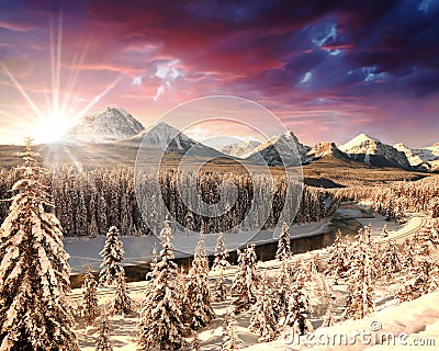 Winter Landscape, Rocky Mountains, Alberta, Canada Stock Photo