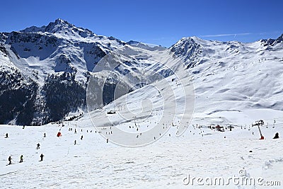 Winter landscape in the ski resort of La Plagne, France Stock Photo