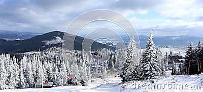 Winter landscape of ski resort Dragobrat Stock Photo