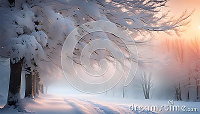 Winter landscape with snow. Beautiful christmas panorama with fresh powder snow Stock Photo