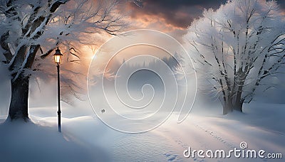 Winter landscape with snow. Beautiful christmas panorama with fresh powder snow Stock Photo