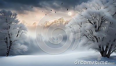 Winter landscape with snow. Beautiful christmas panorama with fresh powder snow Stock Photo