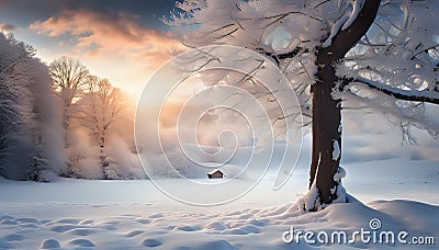 Winter landscape with snow. Beautiful christmas panorama with fresh powder snow Stock Photo