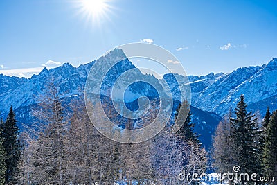 Winter in Dolomites in Kronplatz, Italy Stock Photo