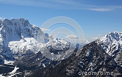 Winter landscape with the spectacular panorama of the mountains Stock Photo