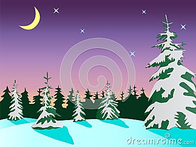 Winter landscape with spruce Vector Illustration