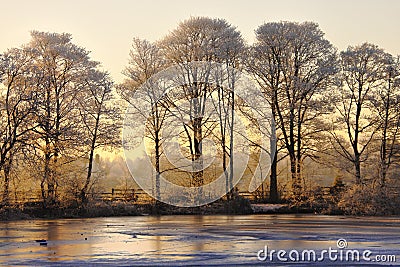 Winter landscape at sunset Stock Photo