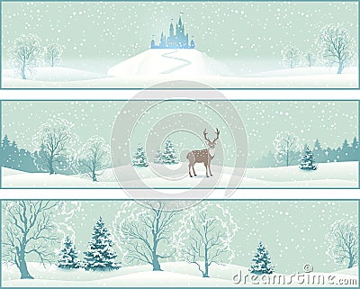 Winter Landscape Vector Banners Vector Illustration