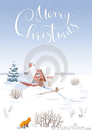 Winter landscape vector Christmas card Vector Illustration