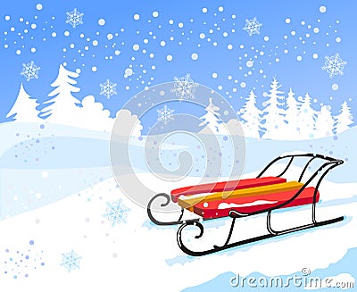 Winter landscape with vintage sled Vector Illustration