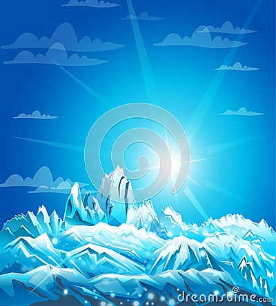 Winter landscape with white Snow Covered Mountains Abstract cold background, Vector Illustration