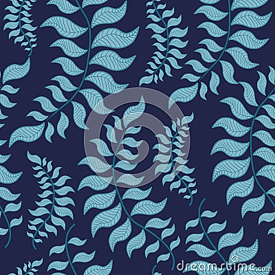 Winter Leaves Seamless Pattern, Botanical Winter Surface Pattern, Vector Repeat Pattern Vector Illustration