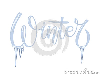 Winter lettering with Icicles doodle sketch Hand drawn design for banner, flyer, brochure, card, poster. Winter time Vector Illustration